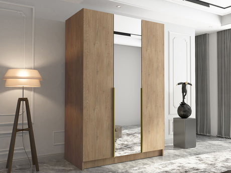 Gardróbszekrény Szafa CALIA II, Szín: Fényes fa + Aranysárga