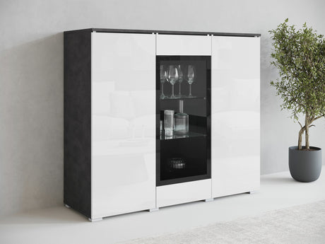 Szekrény Komoda VERA 120, Szín: Matera szürke + Fényes fehér, Led világítás: Nem