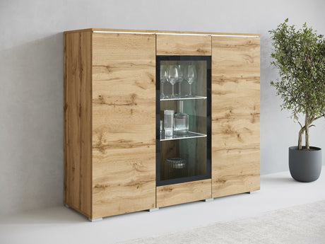 Szekrény Komoda VERA 120, Szín: Wotan tölgy, Led világítás: Igen