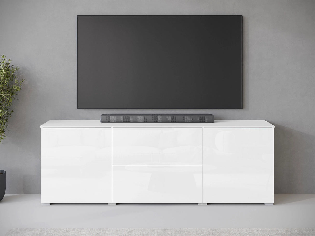 TV-állvány Szafka RTV VERA 181, Szín: Fehér + Fényes fehér, Led világítás: Nem