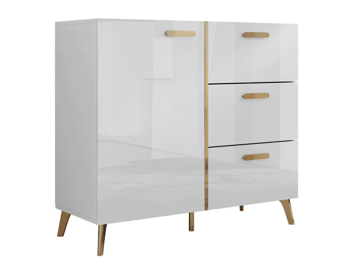 Komód Komoda PICRU 100 1D3SZ Biały/Biały połysk (Fehér + Fényes fehér)