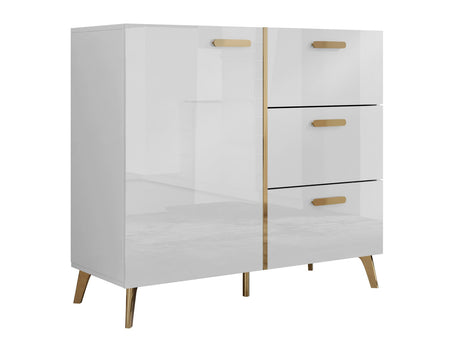 Komód Komoda PICRU 100 1D3SZ Biały/Biały połysk (Fehér + Fényes fehér)