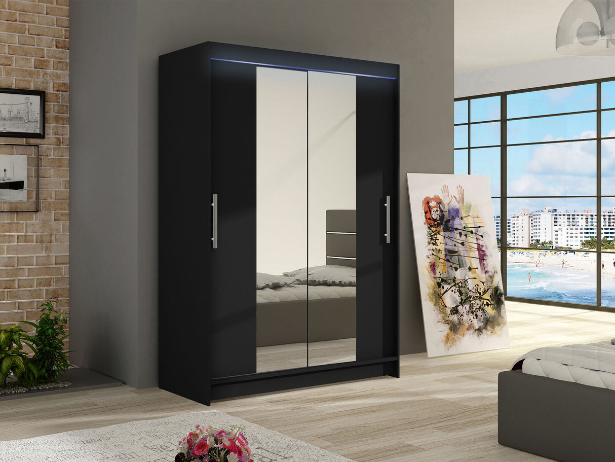 Gardróbszekrény Miami II (Aldo II), Szín: Fekete, Led világítás: Igen RGB