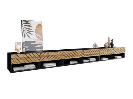 TV-állvány Szafka RTV A 300 Közepes sűrűségű farostlemez Czarny grafit/Wotan/Czarna Jodełka M7, Led világítás: Nem