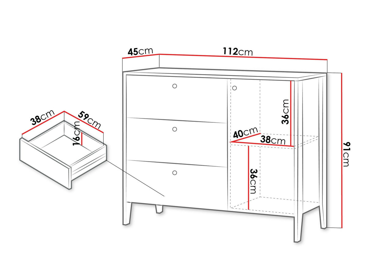 Komód Komoda 1D3S SNUGLY SU-03 Dąb Olejowany 5903211416910