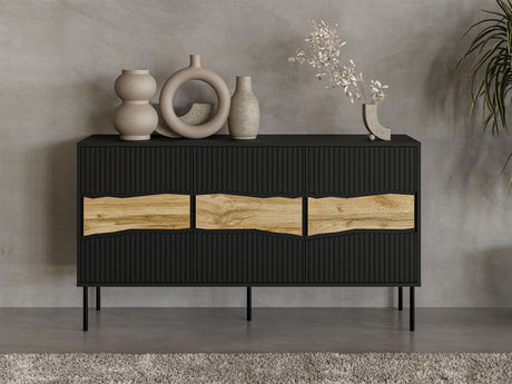 Szekrény Komoda INSERTO 150 3D Czarny/Dąb wotan (Fekete + Wotan tölgy)