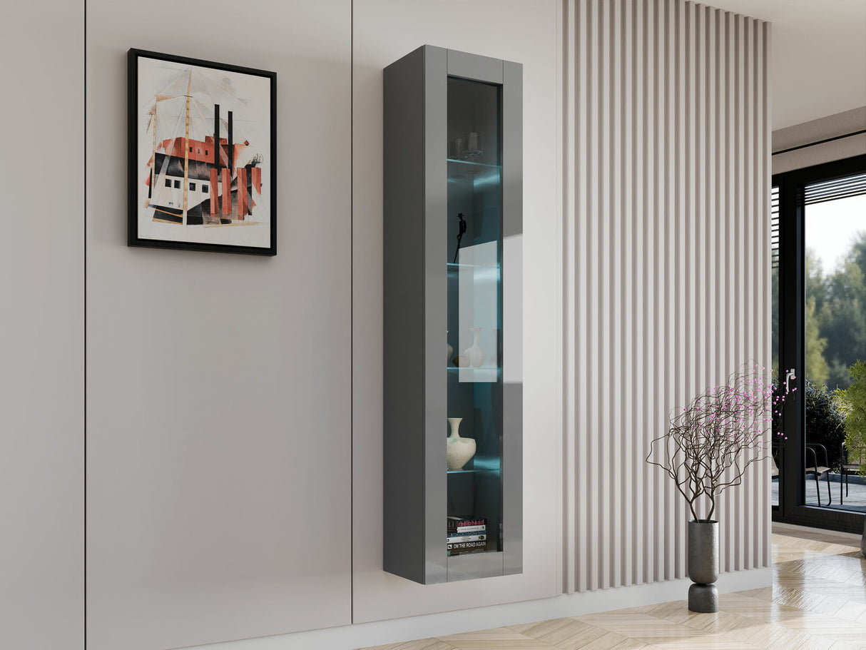 Polc Vigo 180 II (Zigo 180), Led világítás: Igen fehér, Szín: Szürke + Fényes szürke