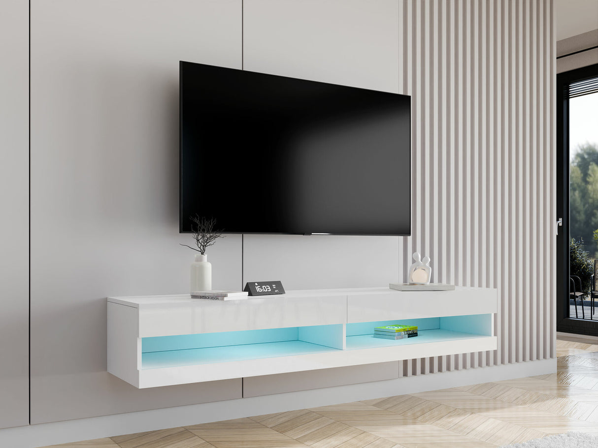 TV-állvány Vigo New 180 (Zigo New 180) II, Szín: Fehér + Fényes fehér, Led világítás: Igen fehér
