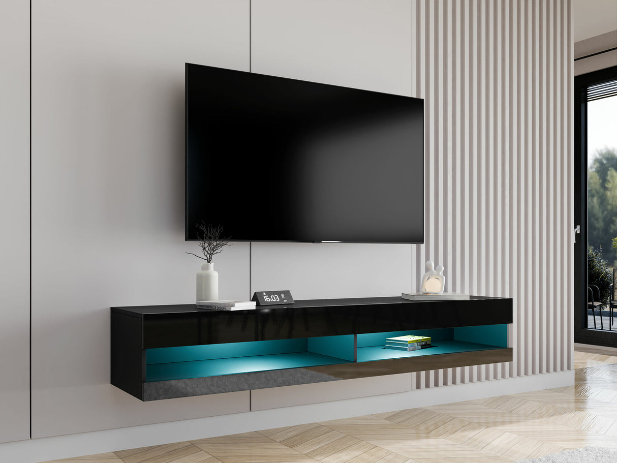 TV-állvány Vigo New 180 (Zigo New 180) II, Szín: Fekete + Fényes fekete, Led világítás: Igen fehér