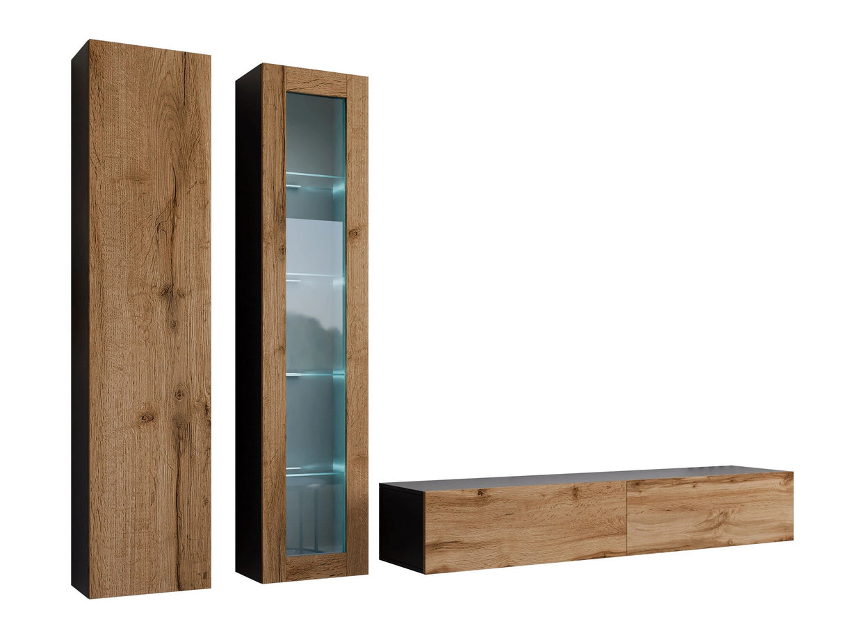 Nappali szett Vigo III, Led világítás: Nem, Szín: Fekete + Wotan tölgy