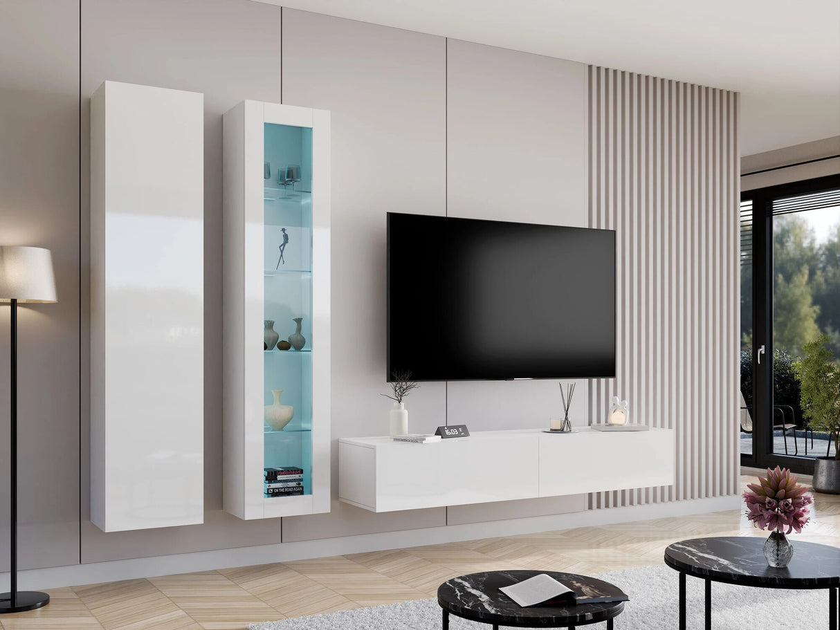 Polc Vigo 180 II (Zigo 180), Szín: Fehér + Fényes fehér, Led világítás: Igen fehér