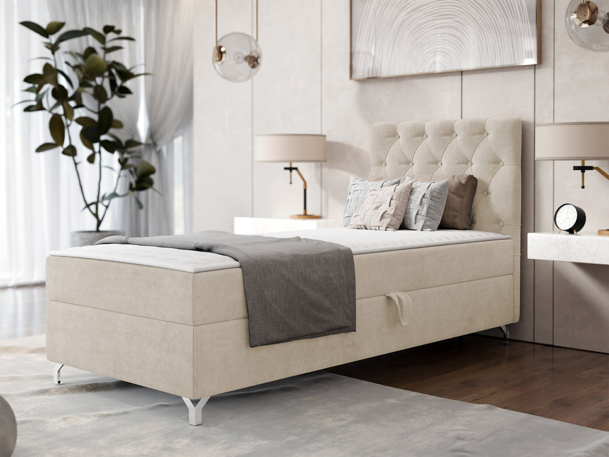 Kontinentális ágy Łóżko kontynentalne CHESTER z pojemnikiem + TOPPER, Szín: Manila 02, Alvó felület mérete: 90 x 200 cm, Ágyneműtartó: Jobbra