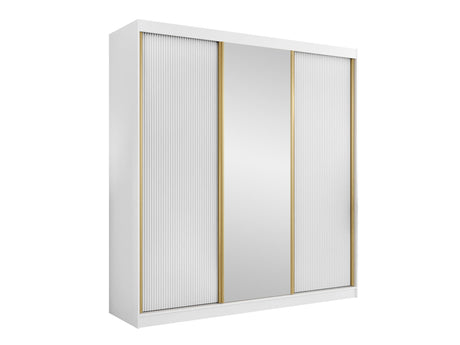 Gardróbszekrény Szafa przesuwna 3D TIRENO z lustrem Biały Bársony/Ryfle Biała