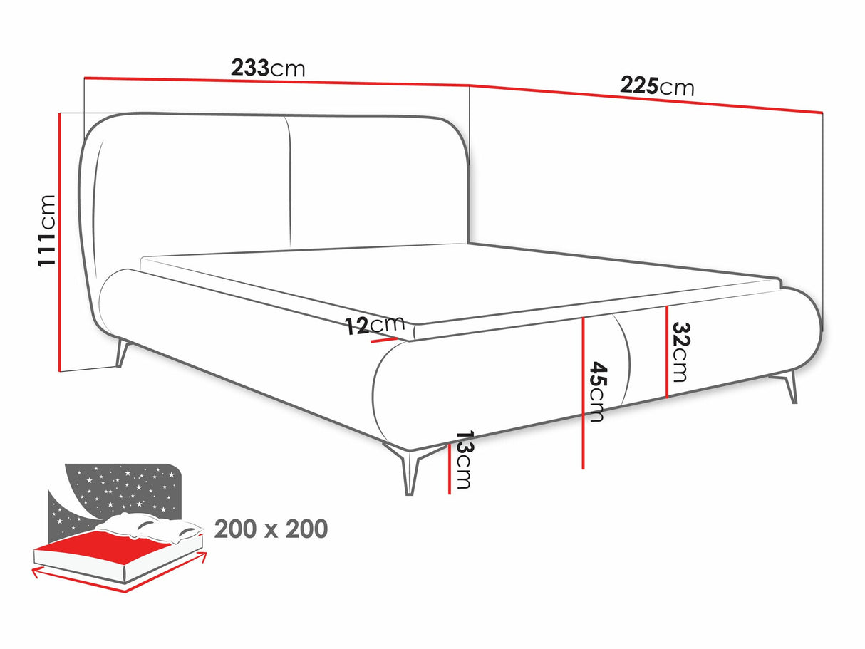 Ágy Łóżko tapicerowane MOE, Szín: Coral 80, Alvó felület mérete: 200 x 200 cm