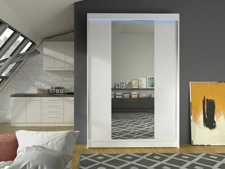 Gardróbszekrény Linem II (Parys II), Szín: Fehér, Led világítás: Igen