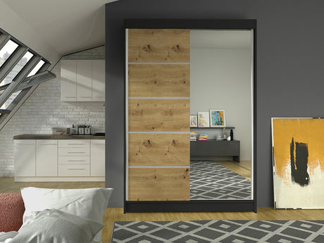 Gardróbszekrény Linem III (Parys III), Szín: Fekete + Artisan tölgy, Led világítás: Nem