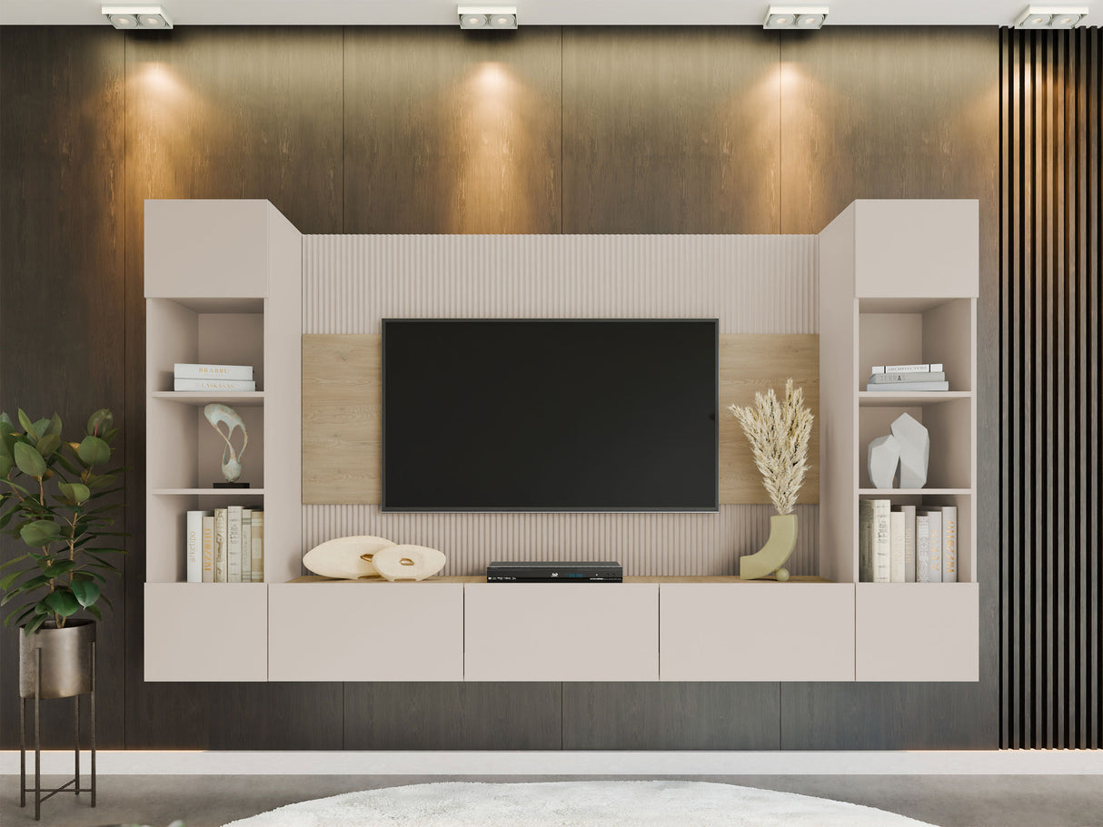 Nappali szett Meblościanka DEROMI I, Szín: Beige + Tölgy