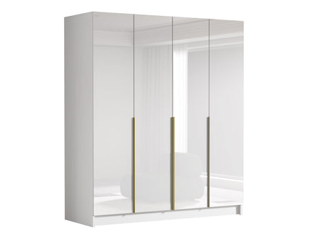 Gardróbszekrény Szafa SANTI I Biały/Biały Połysk, Fogantyú színe: Aranysárga