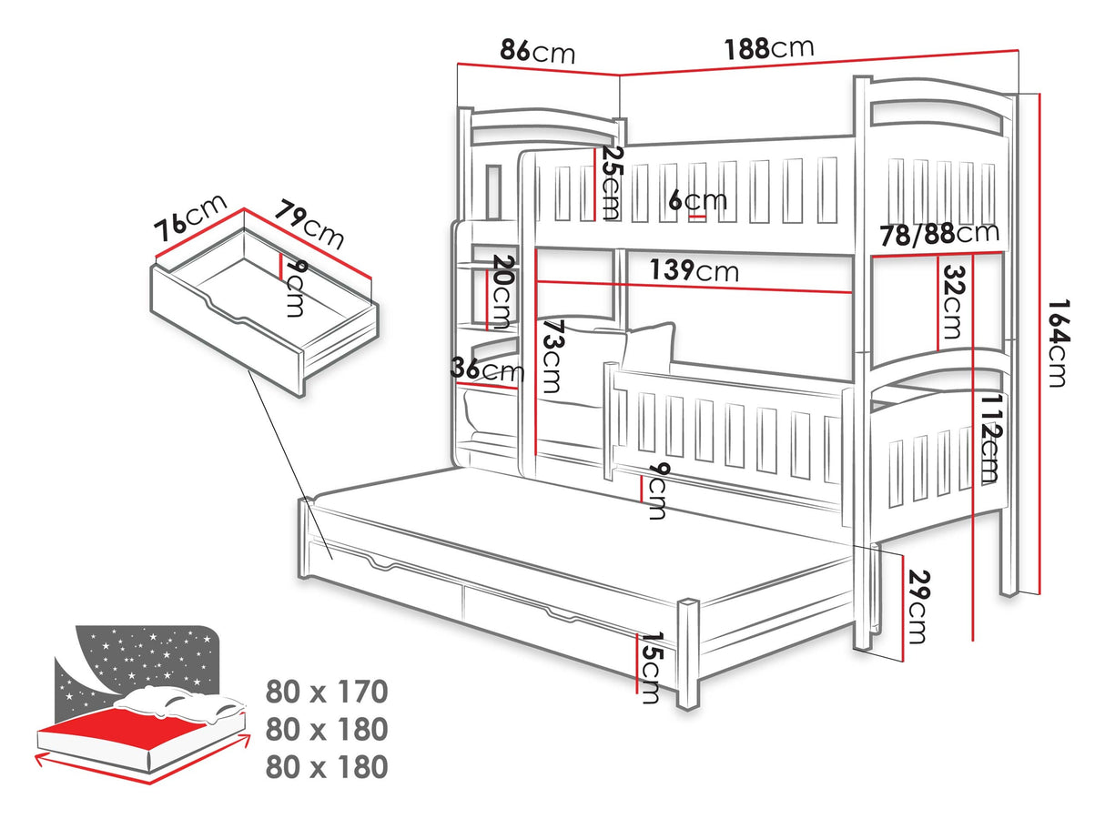 Emeletes ágy Łóżko Piętrowe BLANKA 80x180 st.flex Kaszmir 5903211420436 (Kasmír)