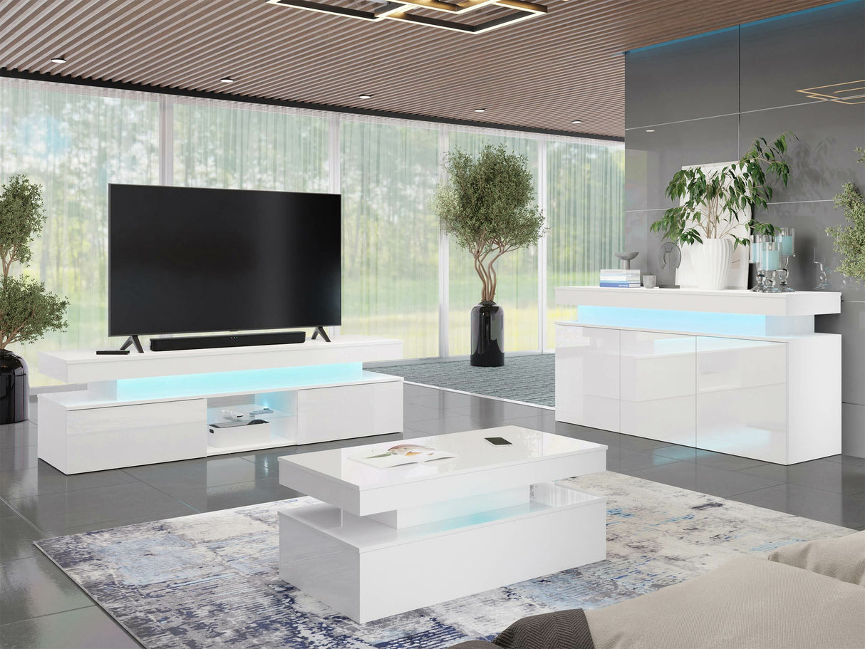 Szekrény 3D 160 GLOSSA + LED (Lestirola), Szín: Fehér + Fényes fehér 4133188