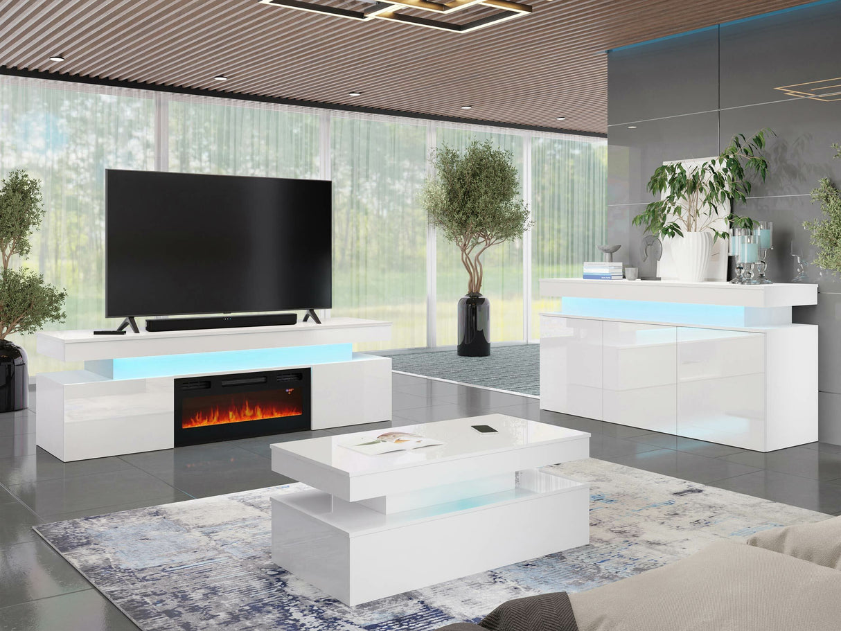 Szekrény 3D 160 GLOSSA + LED (Lestirola), Szín: Fehér + Fényes fehér 4133189