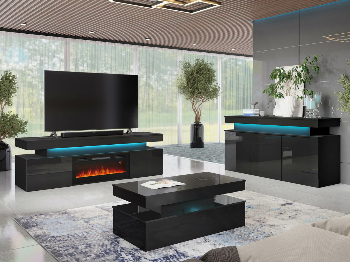 Szekrény 3D 160 GLOSSA + LED (Lestirola), Szín: Fekete + Fényes fekete 4133190