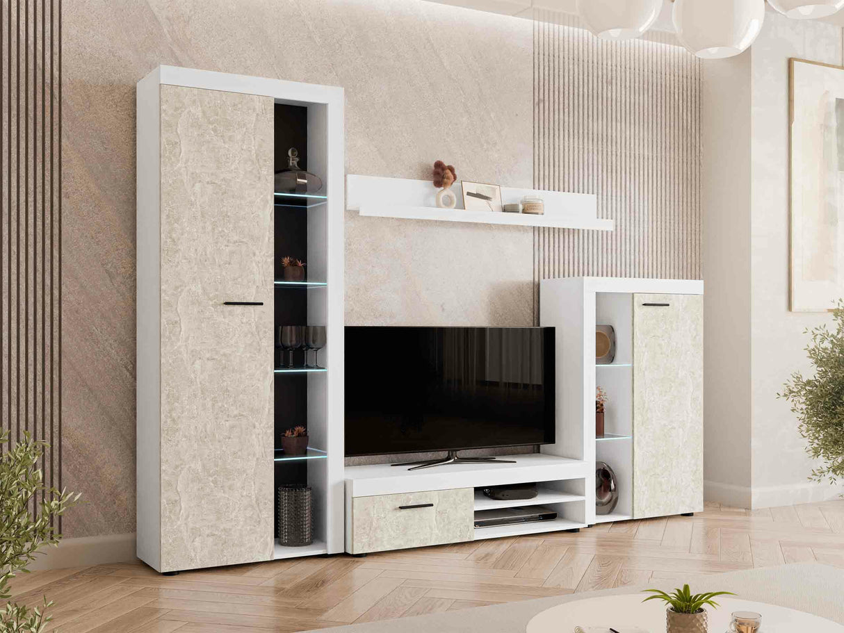 Nappali szett Rumba garnitúra (Rodos), Led világítás: Igen, Szín: Fehér + Beton 4133250