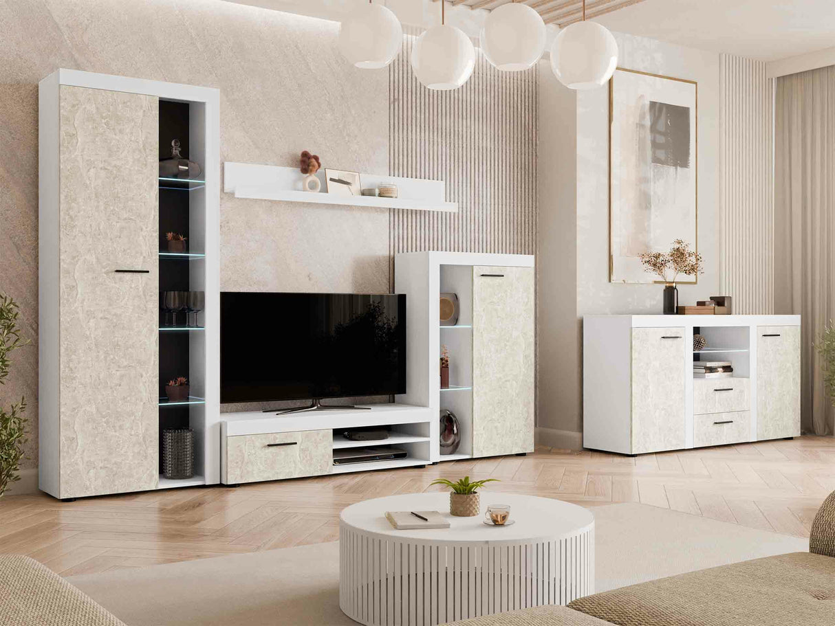Nappali szett Rumba (Rodos) II, Led világítás: Igen, Szín: Fehér + Beton 4133319