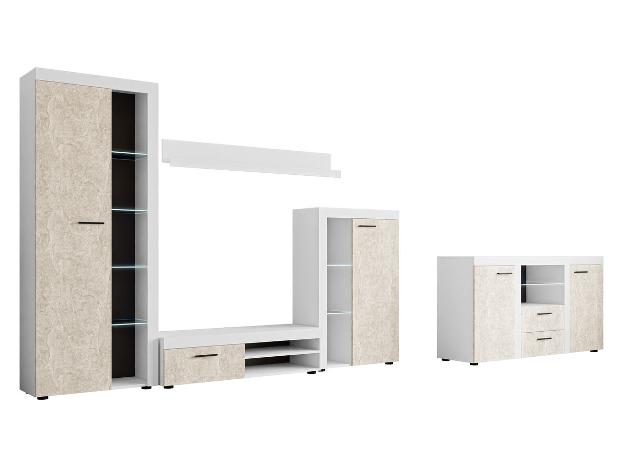 Nappali szett Rumba (Rodos) II, Led világítás: Igen, Szín: Fehér + Beton 4133336