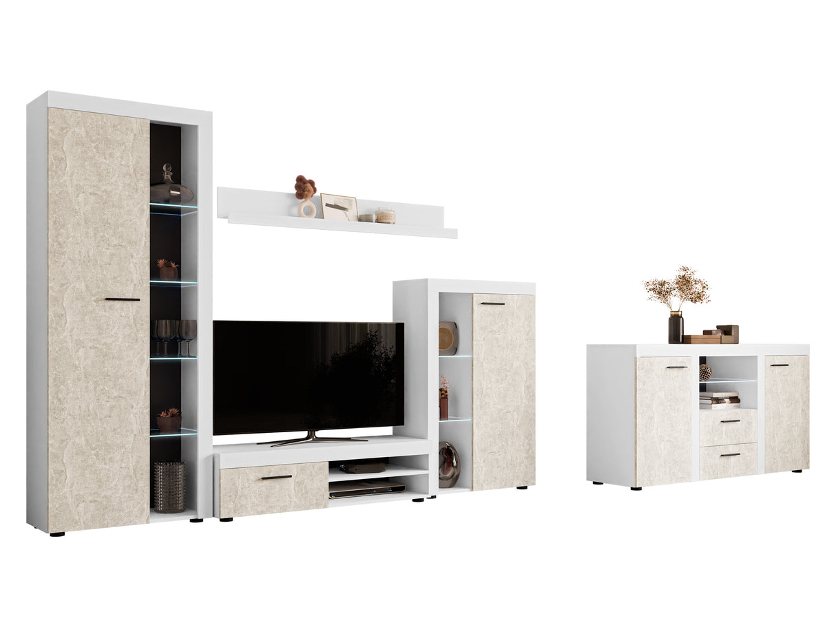 Nappali szett Rumba (Rodos) II, Led világítás: Igen, Szín: Fehér + Beton 4133337