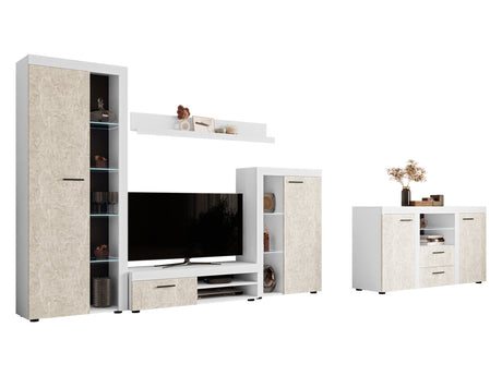 Nappali szett Rumba (Rodos) II, Led világítás: Igen, Szín: Fehér + Beton 4133337