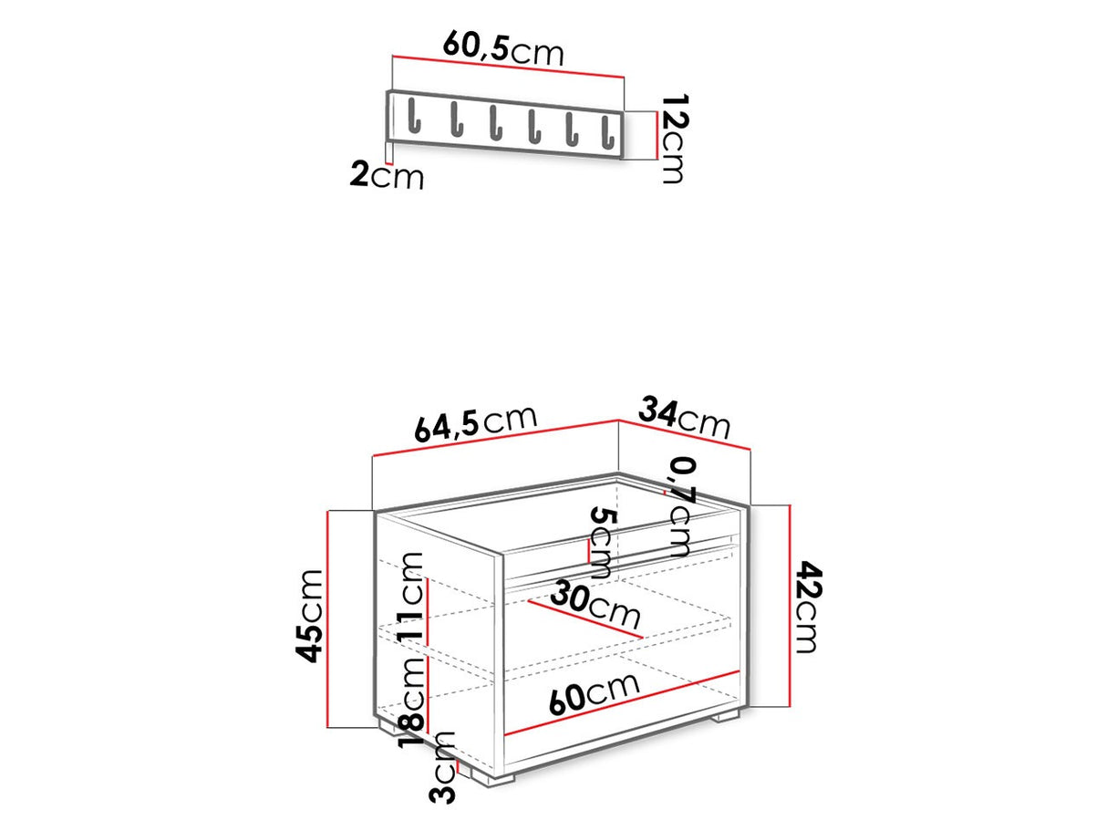 Előszoba garnitúra GRAWIS (Konkor) 60 + 6sz, Szín: Fehér + Abriamo 06