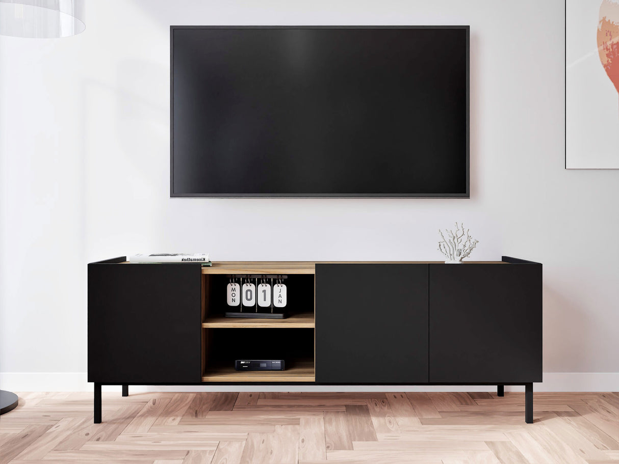 TV-állvány Szafka RTV SYSTEM 72, Szín: Fekete + Világosbarna
