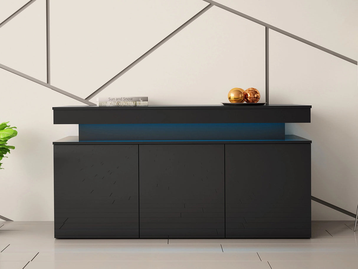 Szekrény 3D 160 GLOSSA + LED (Lestirola), Szín: Fekete + Fényes fekete 4198165