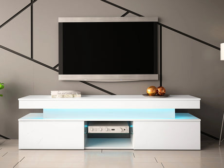 TV-állvány Szafka RTV 2D 190 GLOSSA + LED, Szín: Fehér + Fényes fehér 4198184