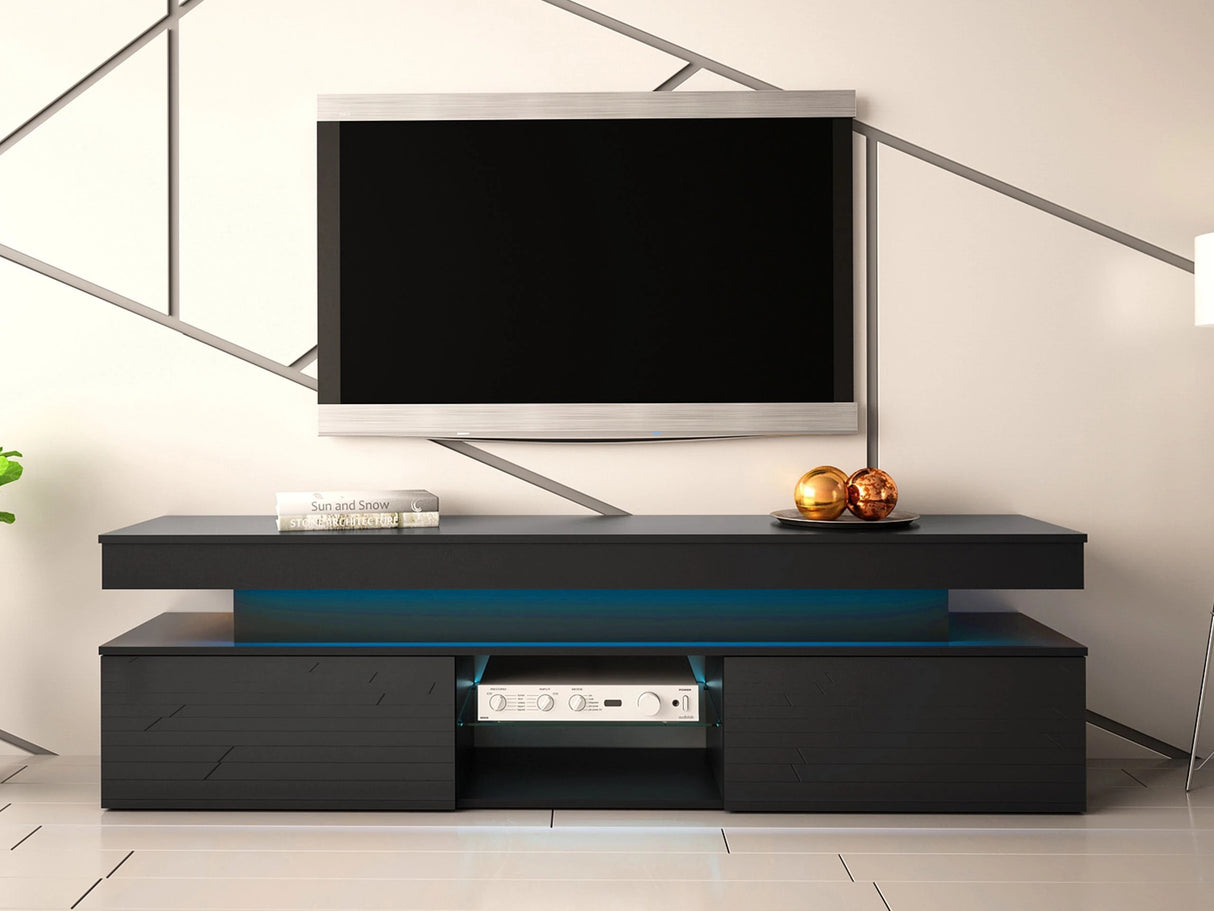 TV-állvány Szafka RTV 2D 190 GLOSSA + LED, Szín: Fekete + Fényes fekete 4198185