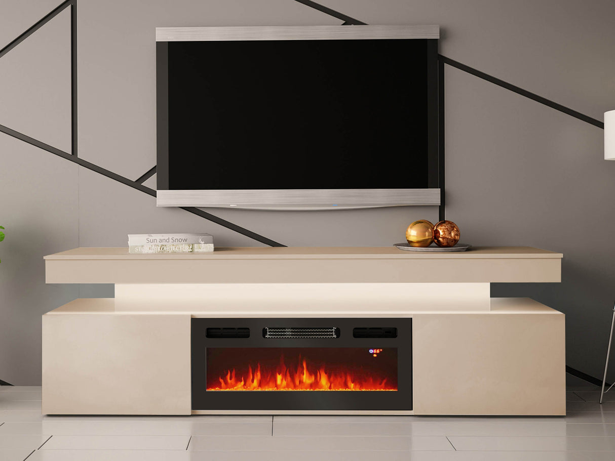 TV-állvány Szafka RTV EF 2D GLOSSA + LED + kominek (Lestirola), Szín: Világosbarna