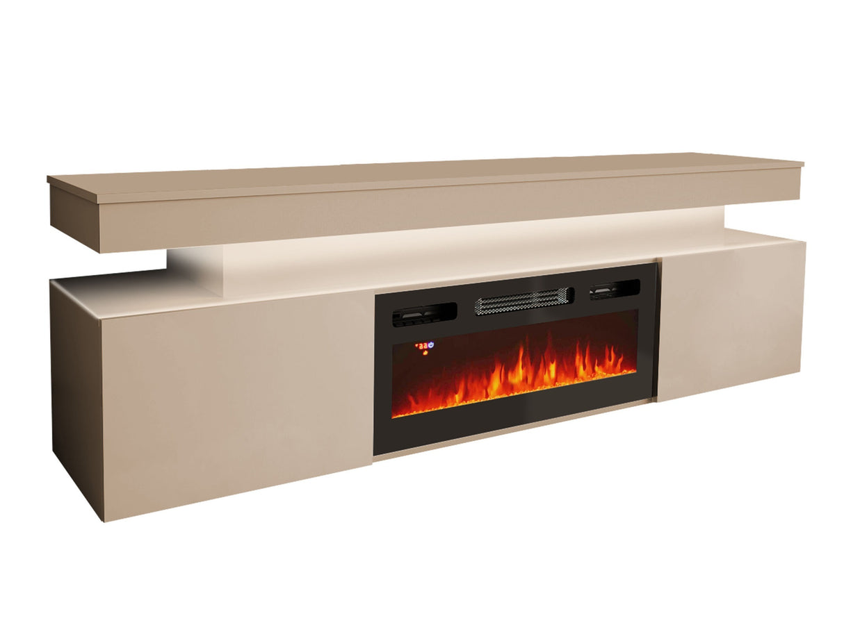 TV-állvány Szafka RTV EF 2D GLOSSA + LED + kominek (Lestirola), Szín: Világosbarna