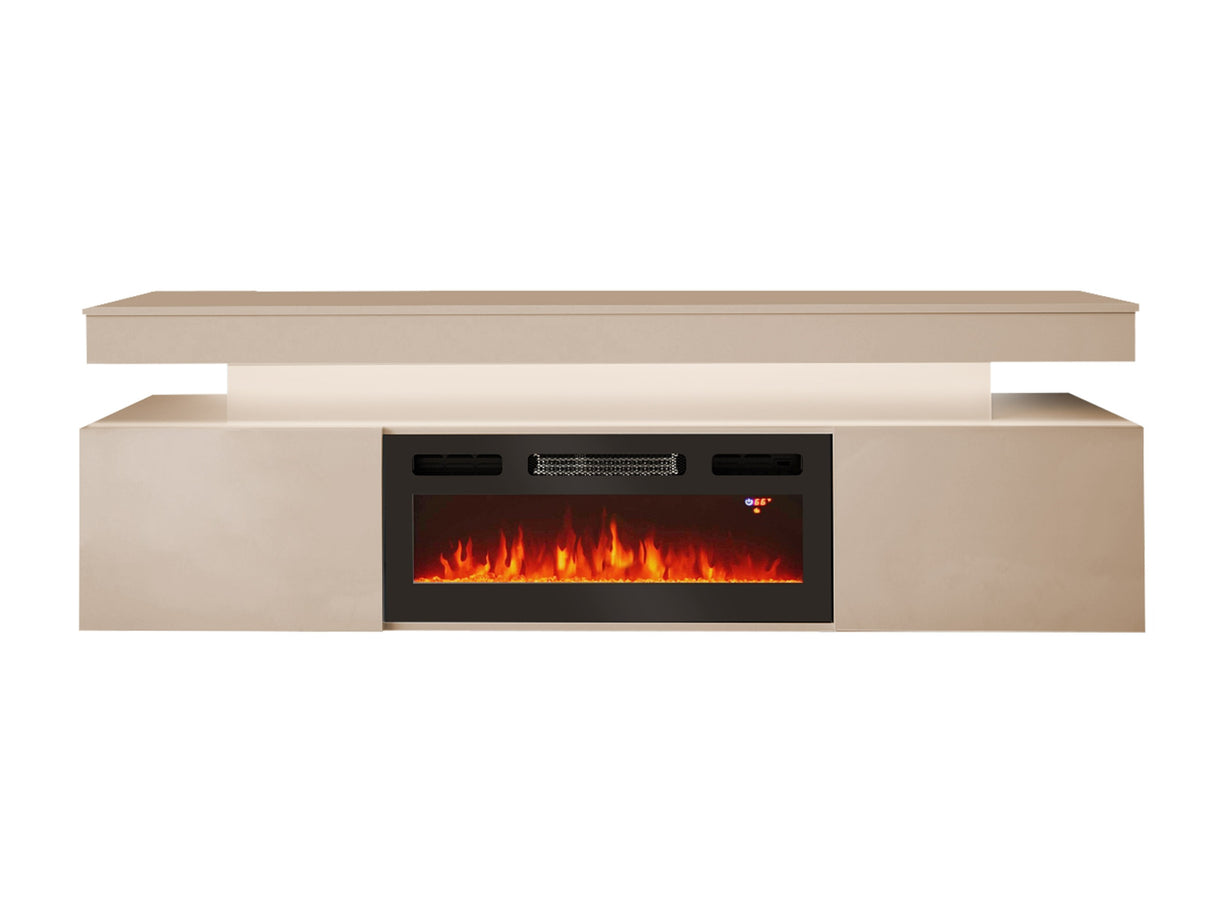 TV-állvány Szafka RTV EF 2D GLOSSA + LED + kominek (Lestirola), Szín: Világosbarna