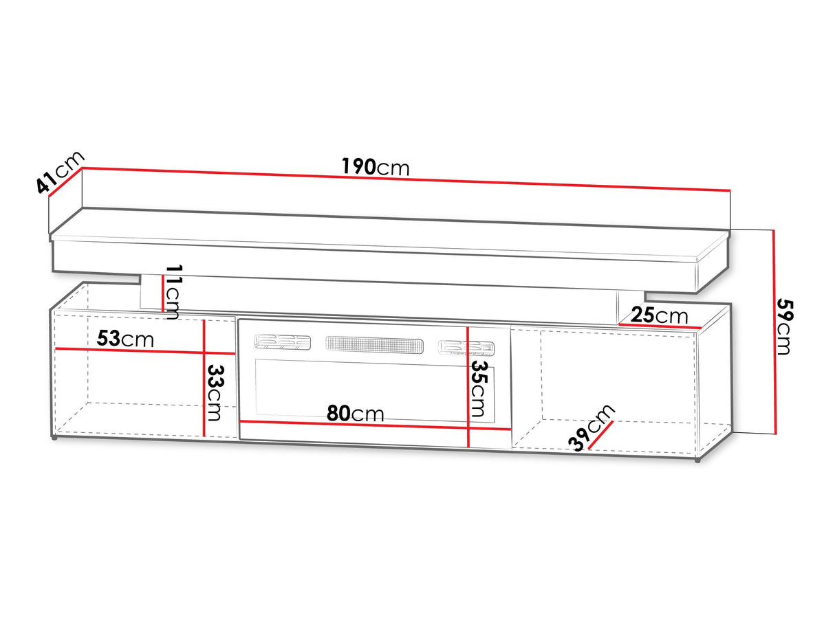 TV-állvány Szafka RTV EF 2D GLOSSA + LED + kominek (Lestirola), Szín: Világosbarna