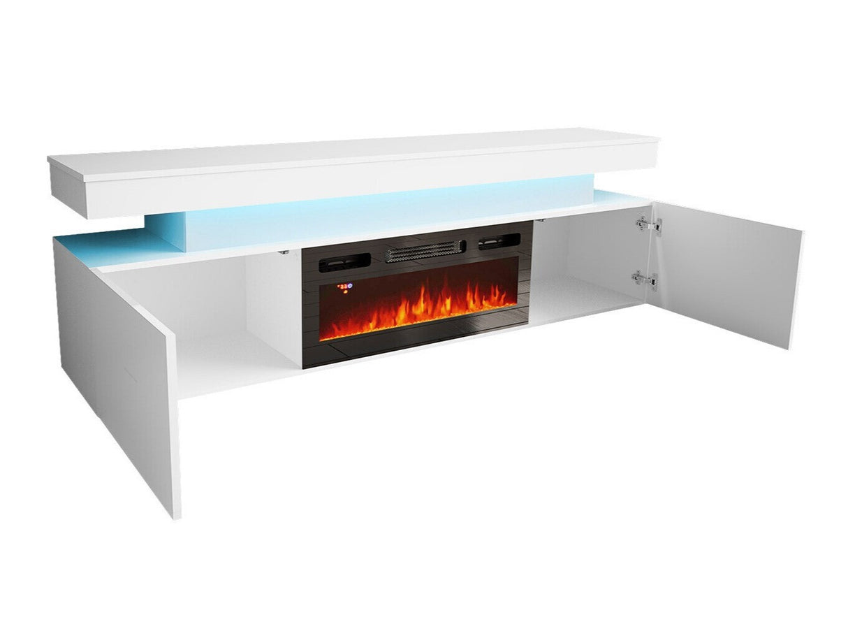 TV-állvány Szafka RTV EF 2D GLOSSA + LED + kominek (Lestirola) , Szín: Fekete + Fényes fekete 4198208