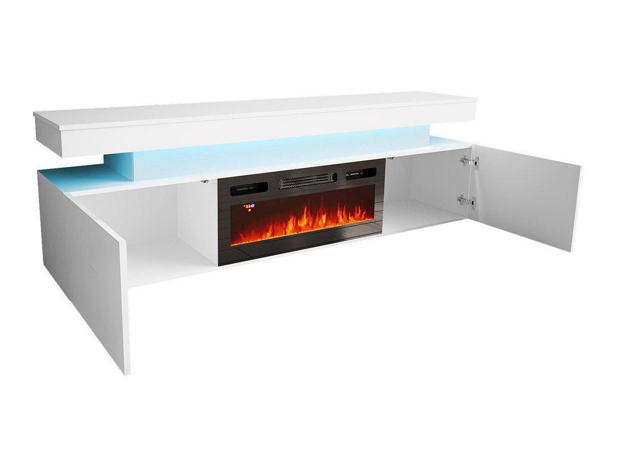 TV-állvány Szafka RTV EF 2D GLOSSA + LED + kominek (Lestirola) , Szín: Fehér + Fényes fehér 4198209
