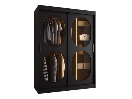 Gardróbszekrény Szafa 150 BAHRAJN 2, Szín: Fekete, Fiókok: Igen, Led világítás: Igen