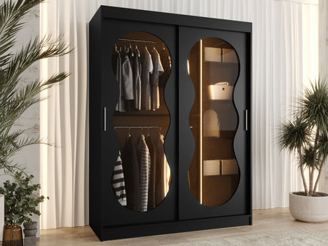 Gardróbszekrény Szafa 150 BAHRAJN 3, Szín: Fekete, Fiókok: Igen, Led világítás: Igen