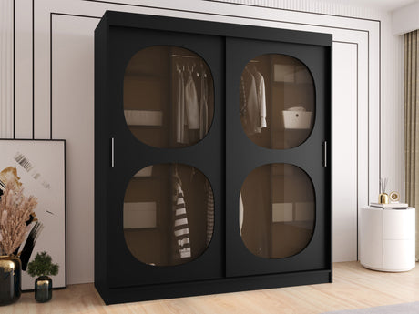 Gardróbszekrény Szafa 180 BAHRAJN 2, Szín: Fekete, Fiókok: Igen, Led világítás: Nem