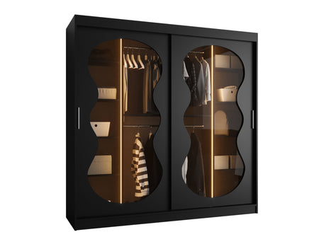 Gardróbszekrény Szafa 200 BAHRAJN 3, Szín: Fekete, Fiókok: Igen, Led világítás: Igen