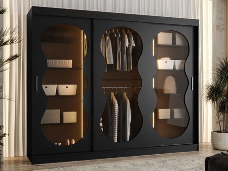 Gardróbszekrény Szafa 250 BAHRAJN 3, Szín: Fekete, Fiókok: Igen, Led világítás: Igen