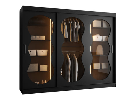 Gardróbszekrény Szafa 250 BAHRAJN 3, Szín: Fekete, Fiókok: Igen, Led világítás: Igen