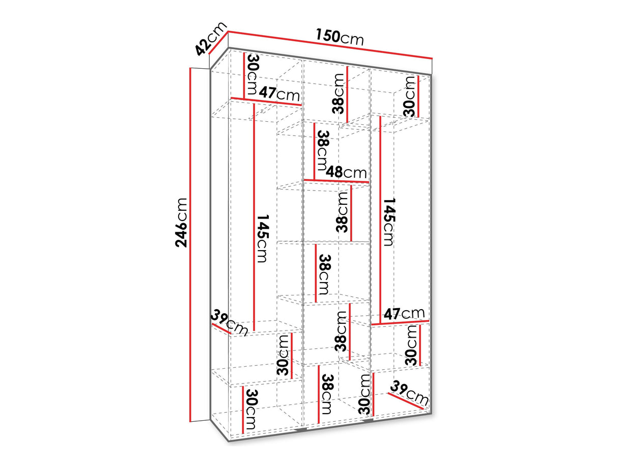 Gardróbszekrény Szafa COMO 1 150 (gł.40), Szín: Fehér, Fogantyú színe: Fekete, Szélesség: 150 cm, Mélység: 42 cm