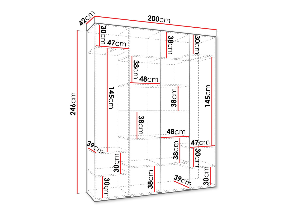 Gardróbszekrény Szafa COMO 1 200 (gł.40), Szín: Fehér, Fogantyú színe: Aranysárga, Szélesség: 200 cm, Mélység: 42 cm